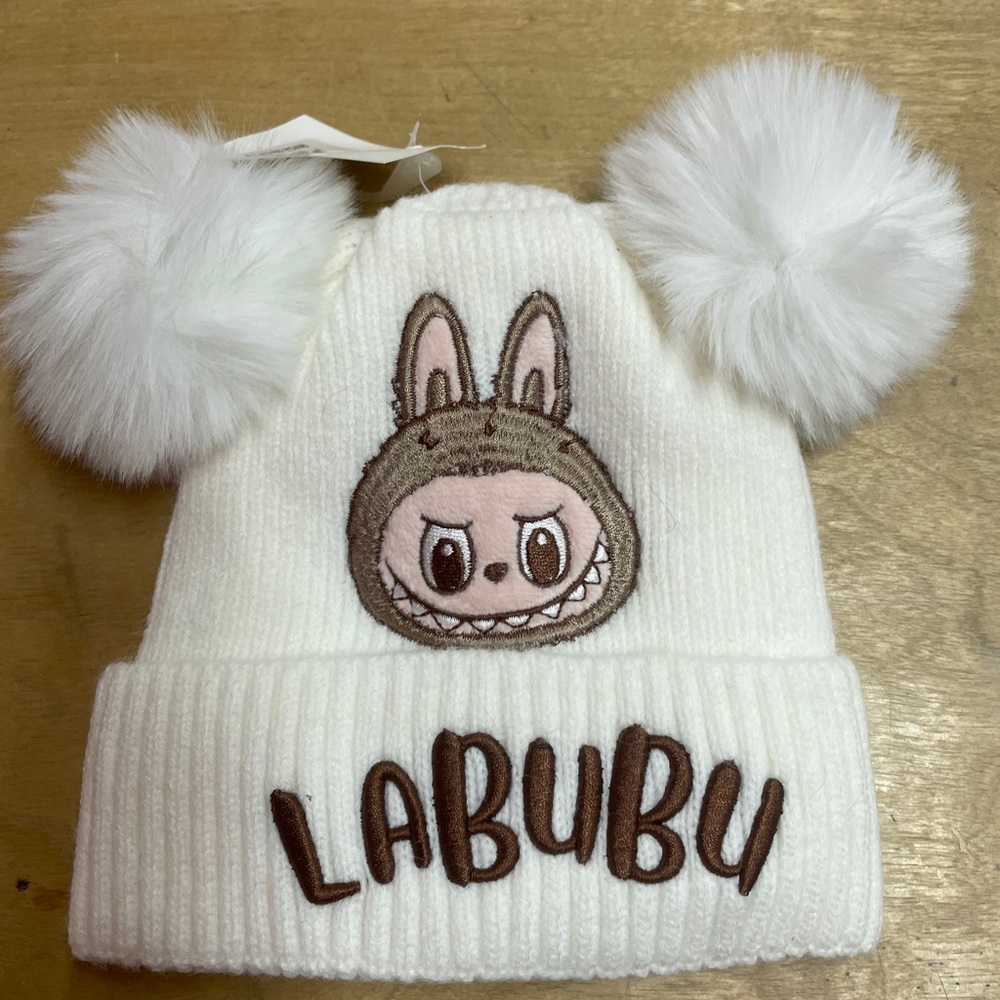White Labubu Pom Pom Beanie